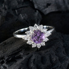 Amethyst Halo Japanese 925 Sterling Silver Purple Gemstone Delicate Trendy Ring Jewellery
