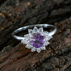 Amethyst Halo Japanese 925 Sterling Silver Purple Gemstone Delicate Trendy Ring Jewellery