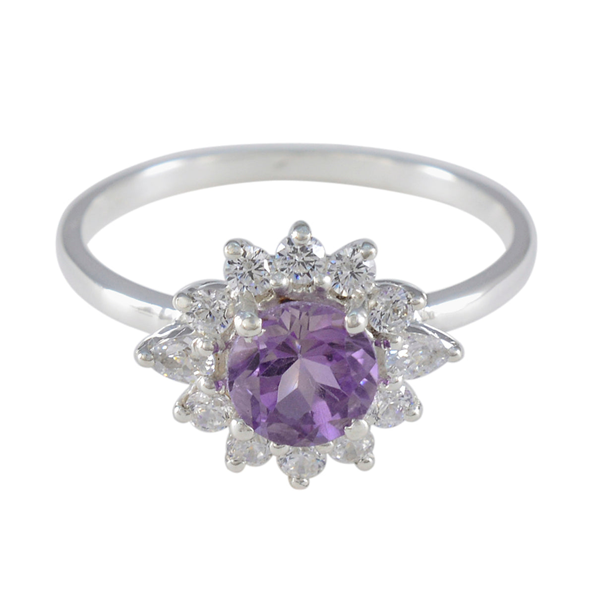 Amethyst Halo Japanese 925 Sterling Silver Purple Gemstone Delicate Trendy Ring Jewellery メイン画像