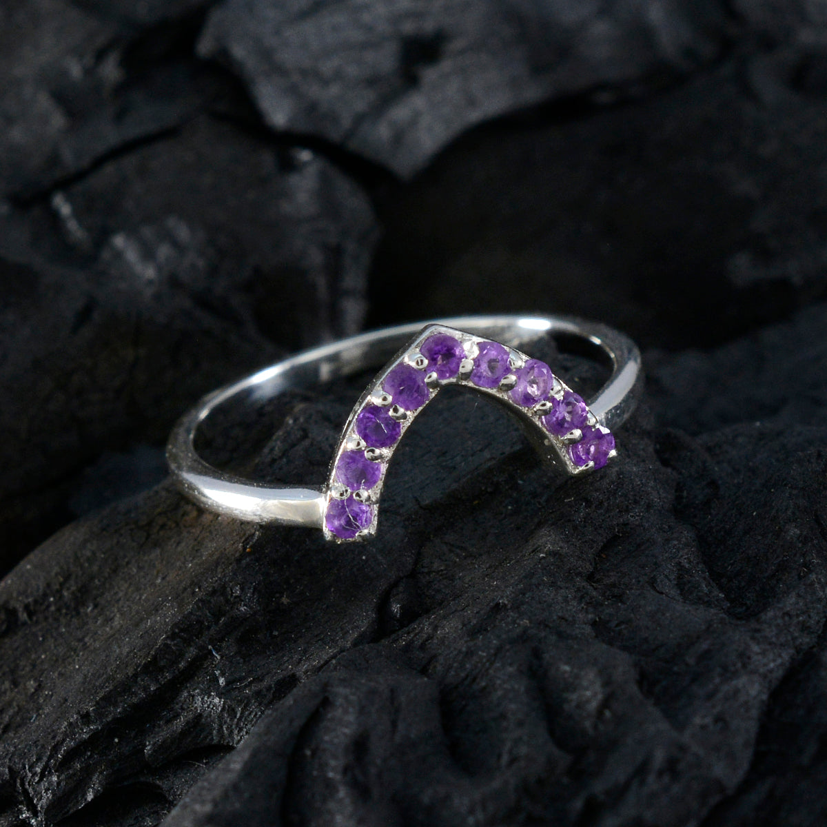 Amethyst multiple American Silver Purple Gems Elegant  crown Ring Jewelry