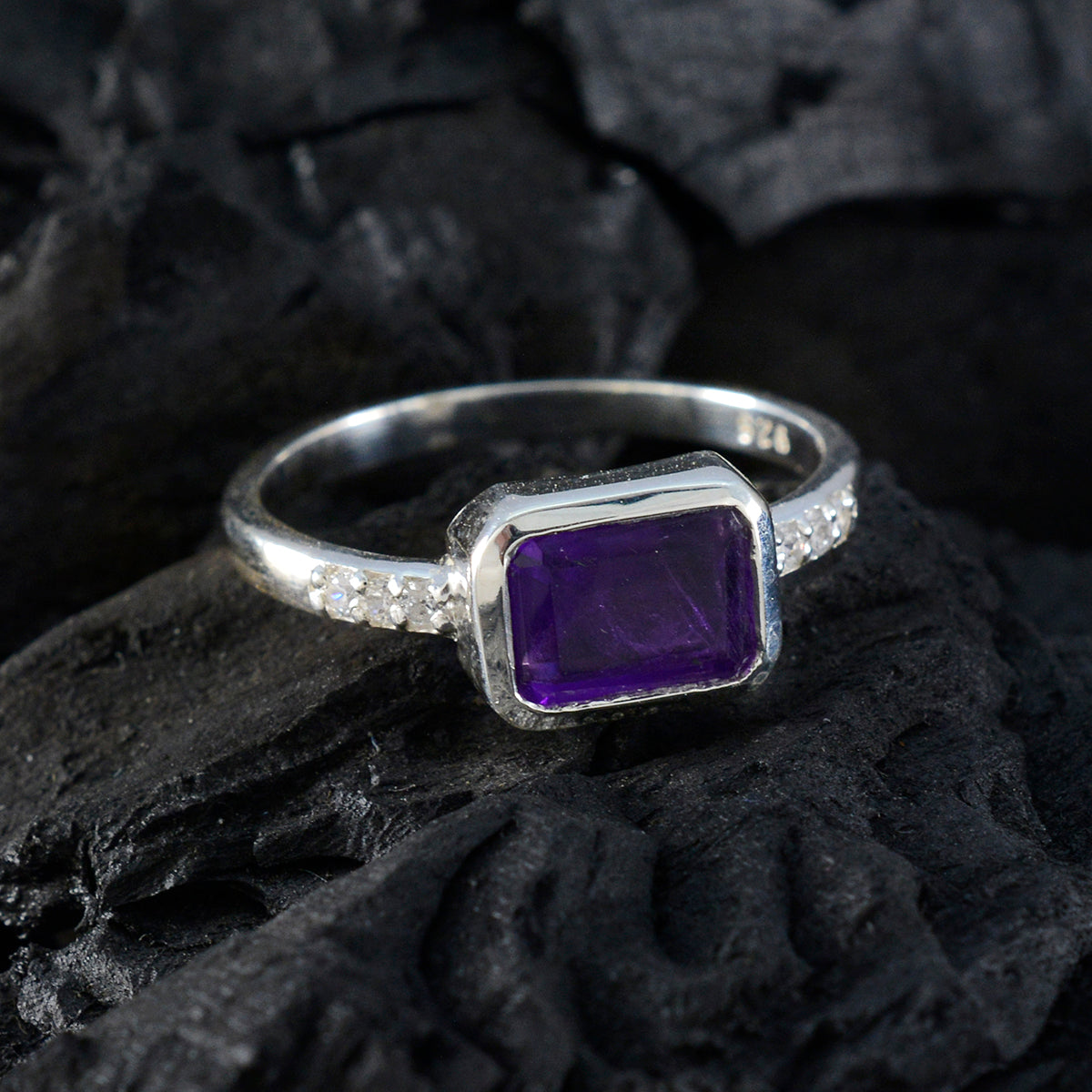 Amethyst Halo American Sterling Silver Purple Gemstones Delicate Trendy Ring Jewellery