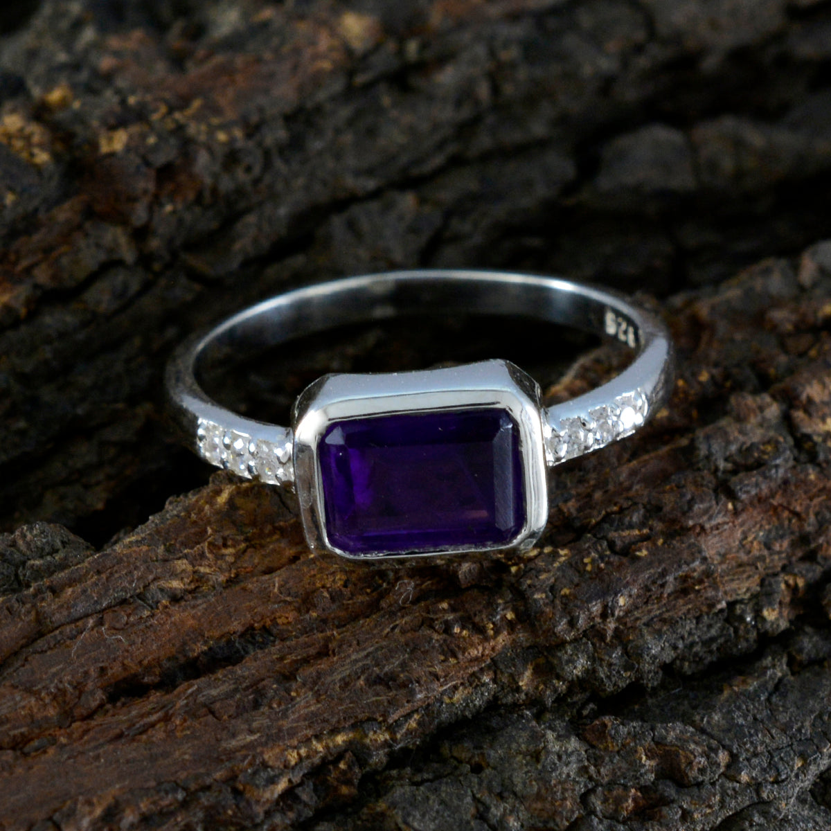 Amethyst Halo American Sterling Silver Purple Gemstones Delicate Trendy Ring Jewellery