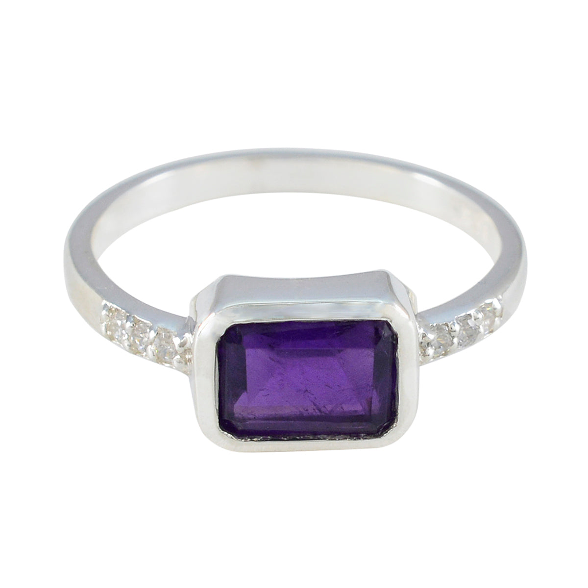 Amethyst Halo American Sterling Silver Purple Gemstones Delicate Trendy Ring Jewellery メイン画像