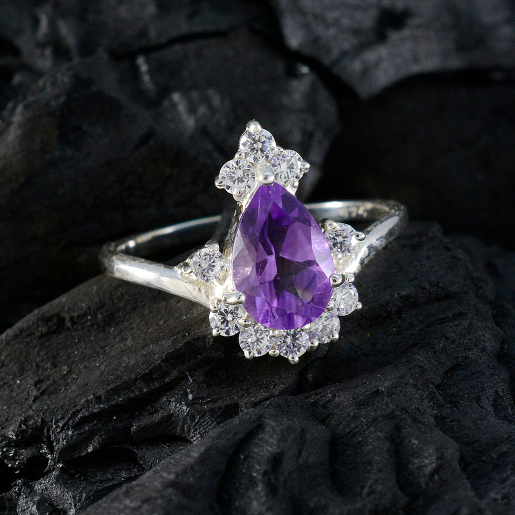 Amethyst Halo Japanese 925 Sterling Silver Purple Gemstone Dainty Fairytale Ring Jewellery