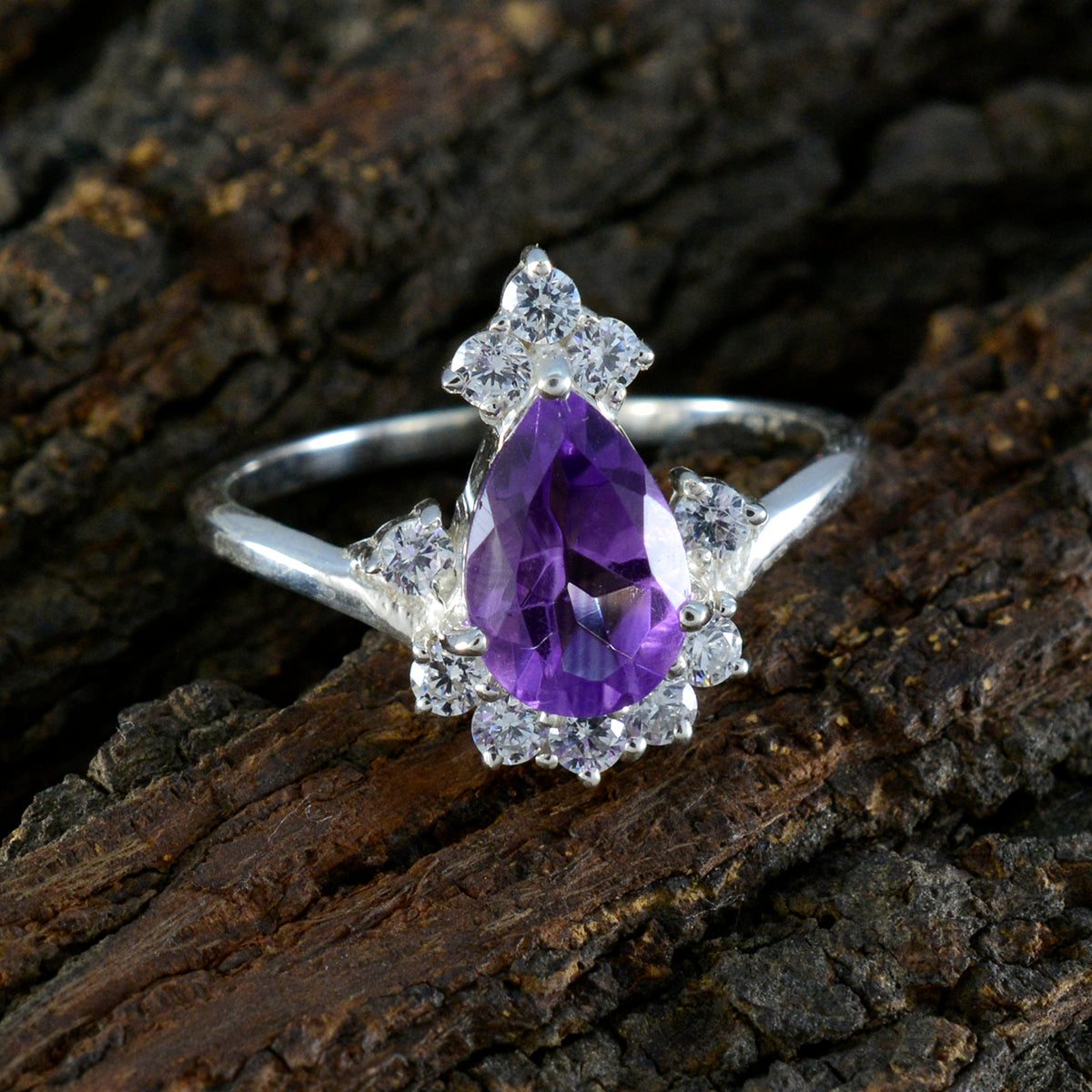 Amethyst Halo Japanese 925 Sterling Silver Purple Gemstone Dainty Fairytale Ring Jewellery
