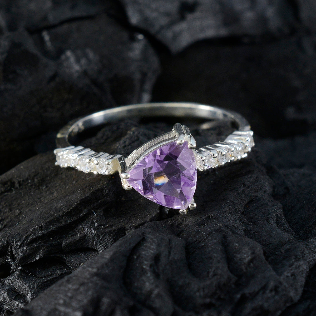 Amethyst Halo American Sterling Silver Purple Gems Elegant  Trendy Ring Jewellery