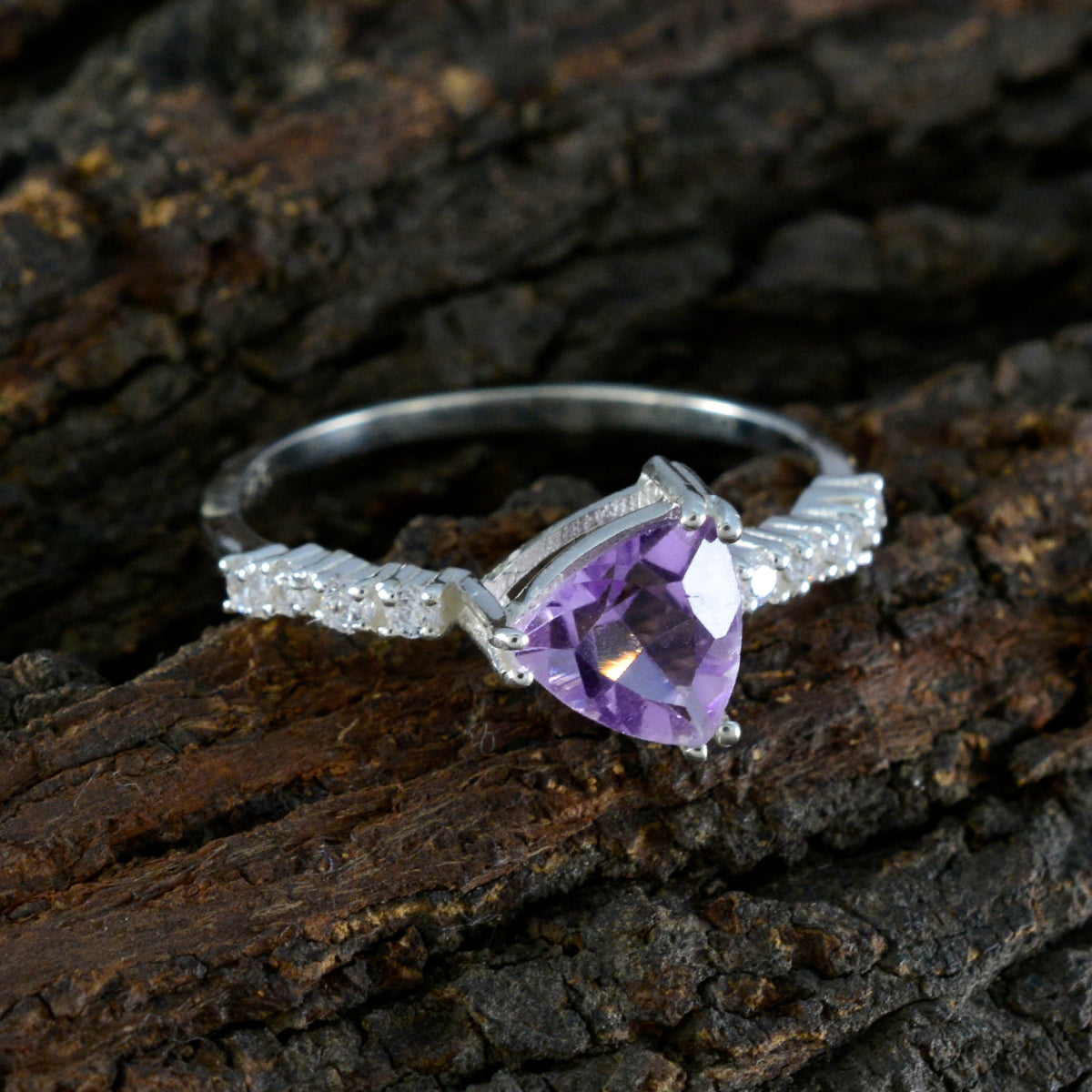 Amethyst Halo American Sterling Silver Purple Gems Elegant  Trendy Ring Jewellery
