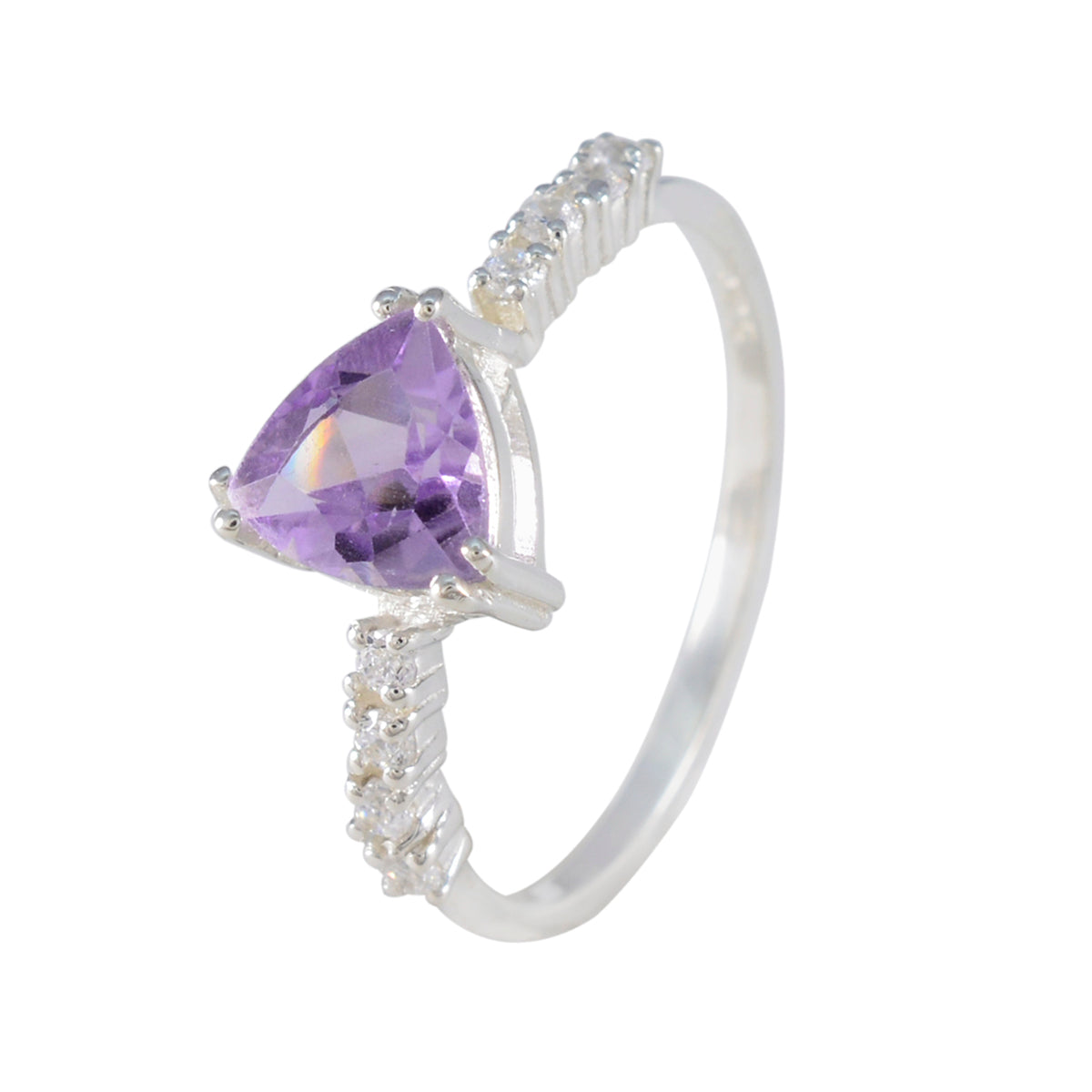 Anello elegante e alla moda con gemme viola in argento sterling americano con alone di ametista Immagine secondaria del prodotto