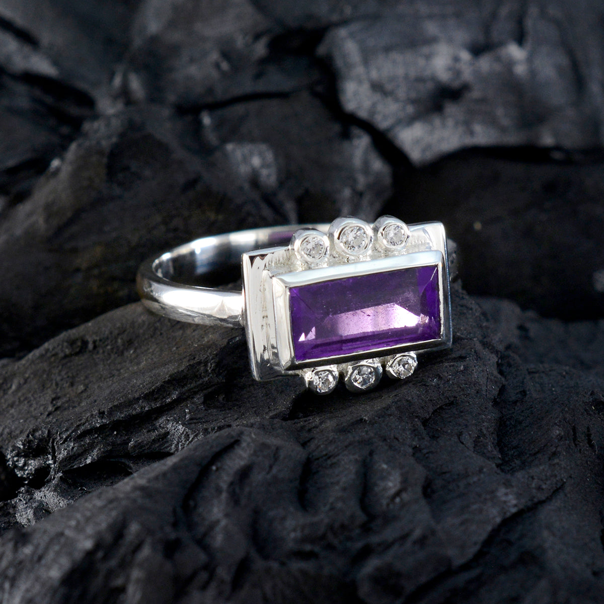 Amethyst Halo Egyptian Sterling Silver Purple Gemstones Featherlight Fairytale Ring Jewelry