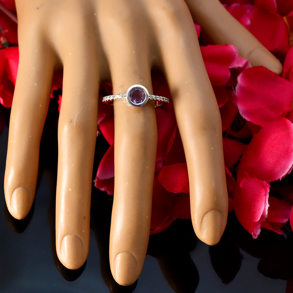 Amethyst Halo Korean 925 Silver Purple Gems Dainty Glamorous Ring Jewelry