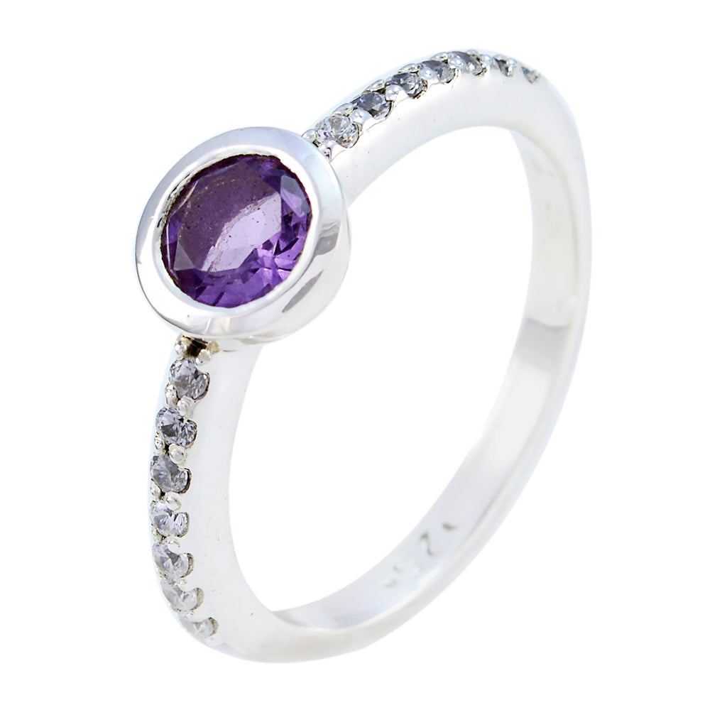 Amethyst Halo Korean 925 Silver Purple Gems Dainty Glamorous Ring Jewelry
