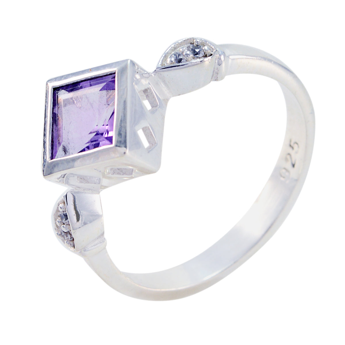 Anello artigianale leggero con pietra preziosa viola in argento 92,5 indiano con alone di ametista Immagine secondaria del prodotto