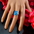 Blue Chalcedony Solitaire Egyptian Silver Blue Gemstones Eye catching Signet Ring Jewelry