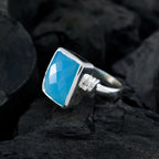 Blue Chalcedony Solitaire Egyptian Silver Blue Gemstones Eye catching Signet Ring Jewelry