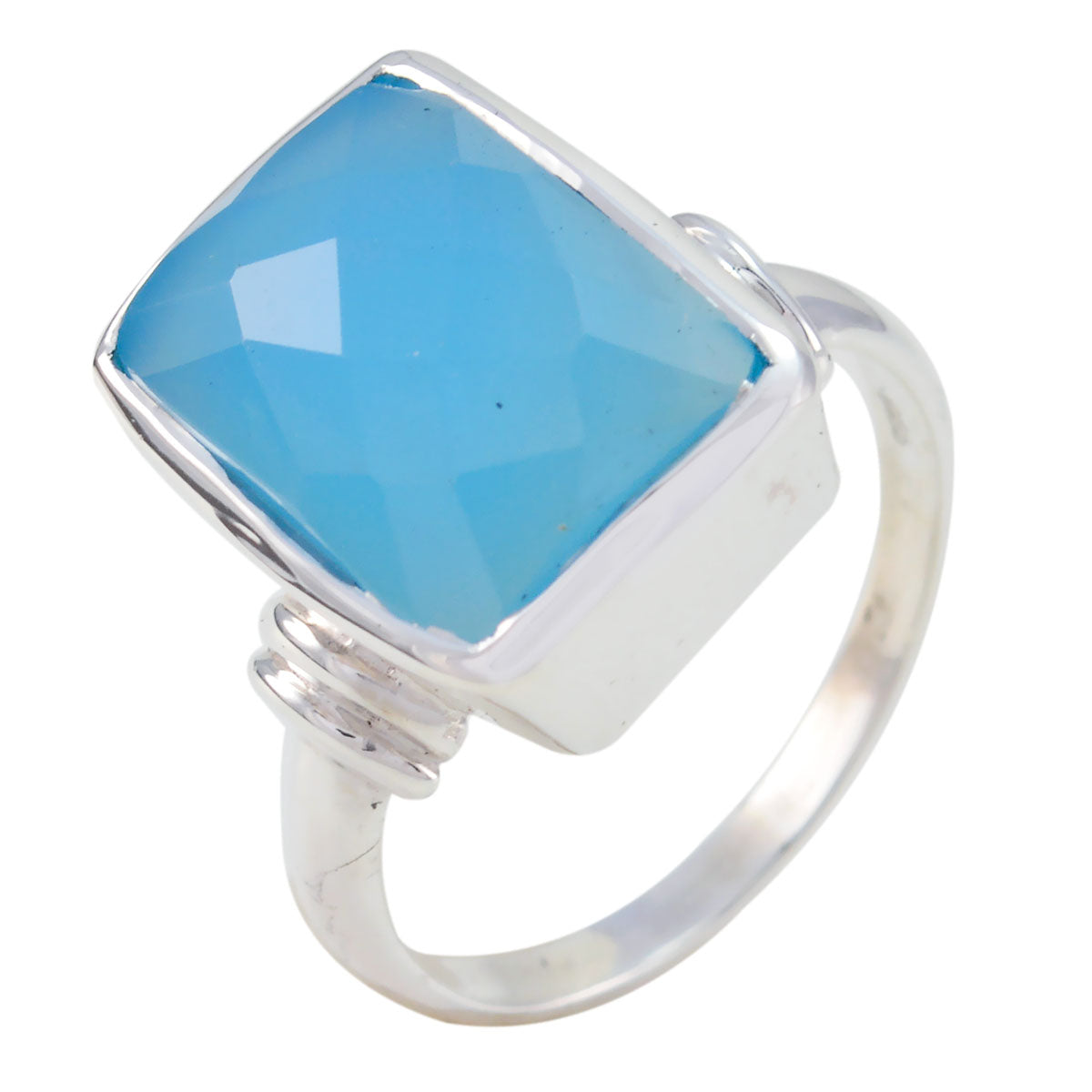 Blue Chalcedony Solitaire Egyptian Silver Blue Gemstones Eye catching Signet Ring Jewelry Imagen principal del producto
