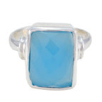Blue Chalcedony Solitaire Egyptian Silver Blue Gemstones Eye catching Signet Ring Jewelry