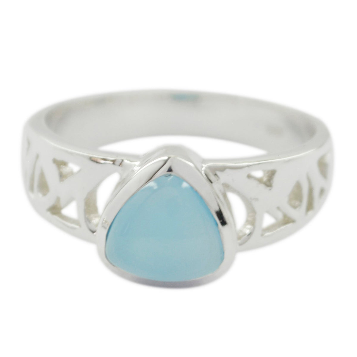 Blue Chalcedony Solitaire French Sterling Silver Blue Gems Classic Fairytale Ring Jewellery メイン画像