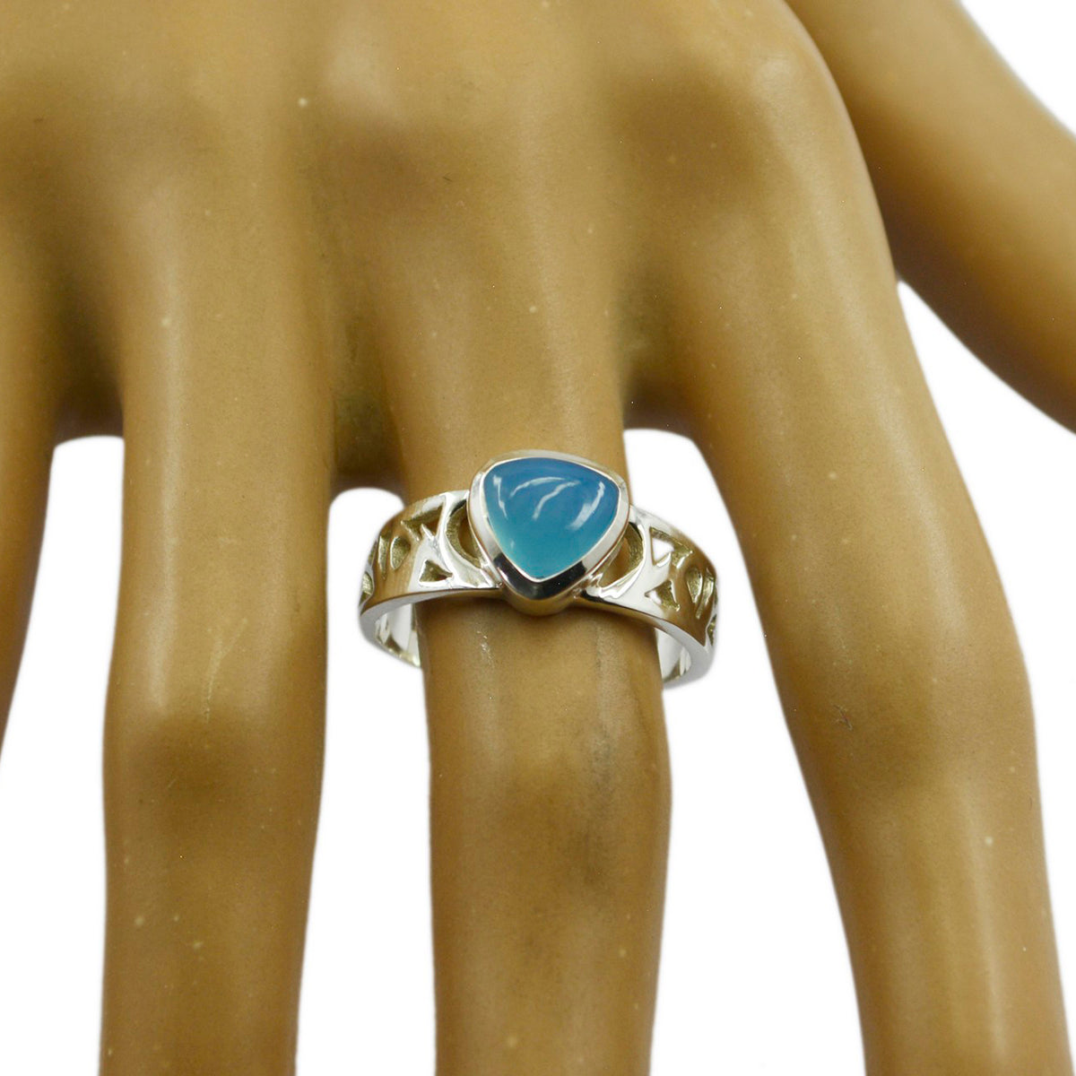 Blue Chalcedony Solitaire French Sterling Silver Blue Gems Classic Fairytale Ring Jewellery