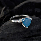 Blue Chalcedony Solitaire Mexican Sterling Silver Blue Gems Delicate Rope Wire Ring Jewellery