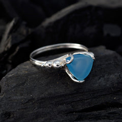 Blue Chalcedony Solitaire Mexican Sterling Silver Blue Gems Delicate Rope Wire Ring Jewellery