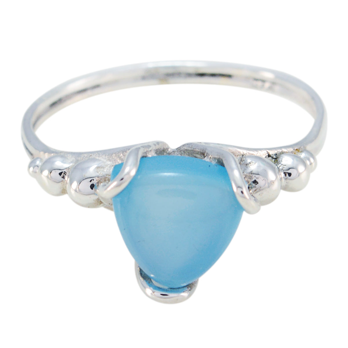 Blue Chalcedony Solitaire Mexican Sterling Silver Blue Gems Delicate Rope Wire Ring Jewellery