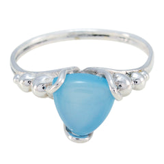Blue Chalcedony Solitaire Mexican Sterling Silver Blue Gems Delicate Rope Wire Ring Jewellery