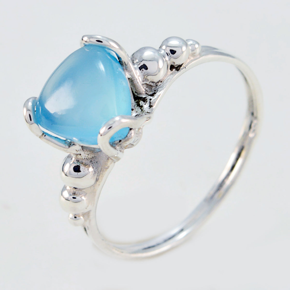 Blue Chalcedony Solitaire Mexican Sterling Silver Blue Gems Delicate Rope Wire Ring Jewellery