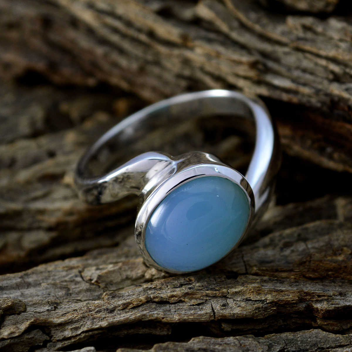 Blue Chalcedony Solitaire African 925 Sterling Silver Blue Gemstones Minimal Contemporary Ring Jewellery