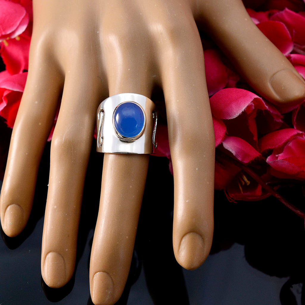 Blue Chalcedony Solitaire French 92.5 Silver Blue Gemstone Statement Filigree Ring Jewellery