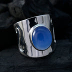 Blue Chalcedony Solitaire French 92.5 Silver Blue Gemstone Statement Filigree Ring Jewellery