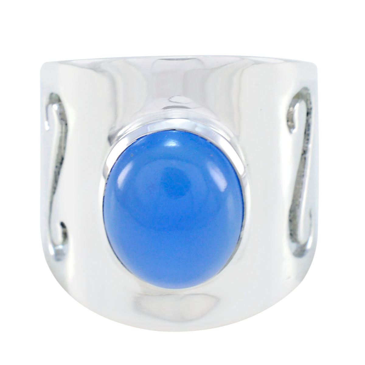 Blue Chalcedony Solitaire French 92.5 Silver Blue Gemstone Statement Filigree Ring Jewellery Huvudsaklig produktbild