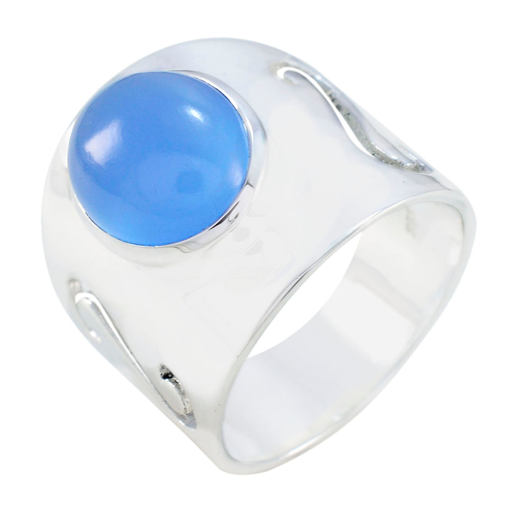 Blue Chalcedony Solitaire French 92.5 Silver Blue Gemstone Statement Filigree Ring Jewellery
