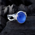 Blue Chalcedony Solitaire French 925 Sterling Silver Blue Gems Mid weight Graceful Ring Jewelry