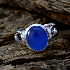 Blue Chalcedony Solitaire French 925 Sterling Silver Blue Gems Mid weight Graceful Ring Jewelry