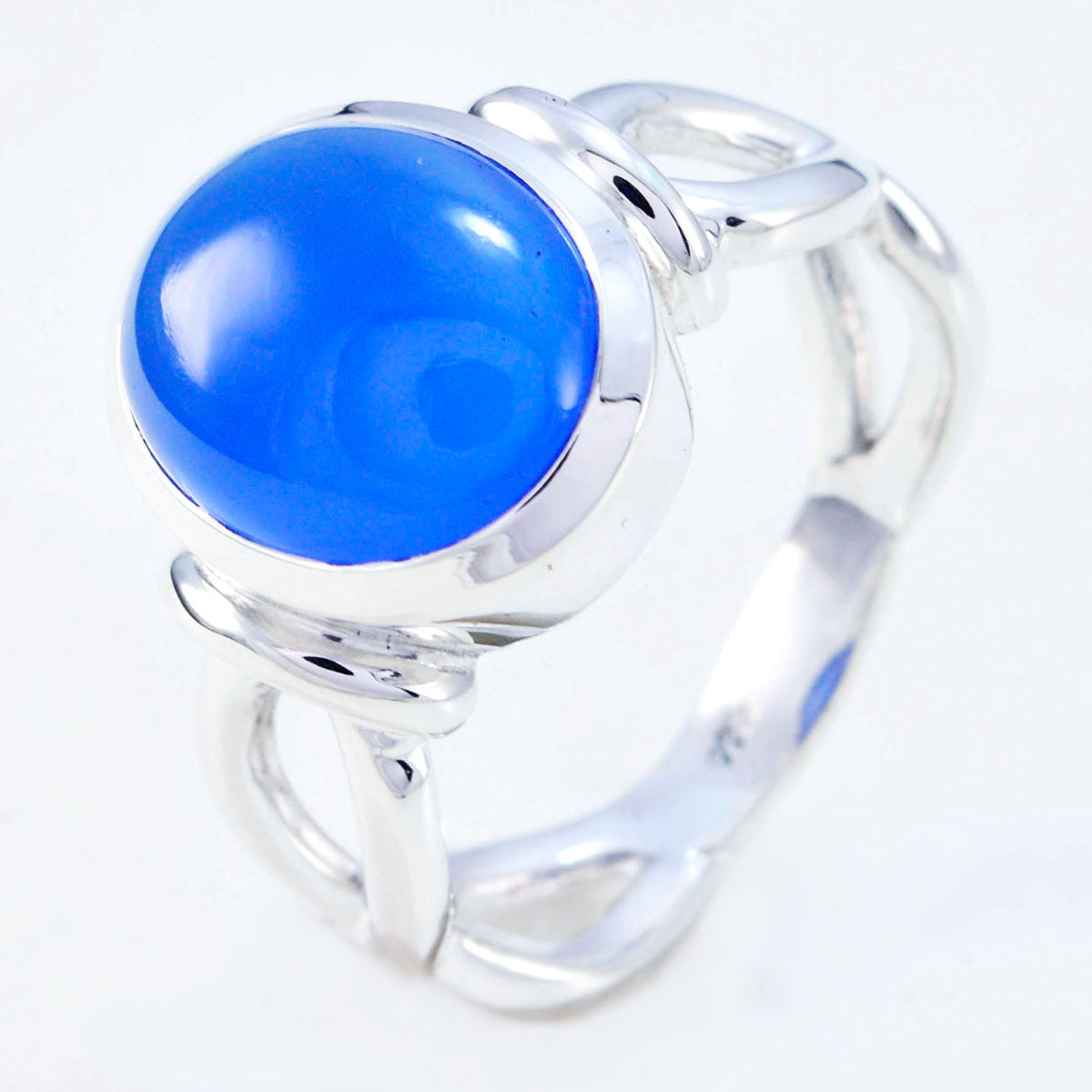 Blue Chalcedony Solitaire French 925 Sterling Silver Blue Gems Mid weight Graceful Ring Jewelry