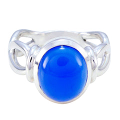 Blue Chalcedony Solitaire French 925 Sterling Silver Blue Gems Mid weight Graceful Ring Jewelry