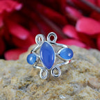 Blue Chalcedony Trilogy Russian Sterling Silver Blue Gems Tiny Feminine Ring Jewelry