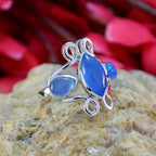 Blue Chalcedony Trilogy Russian Sterling Silver Blue Gems Tiny Feminine Ring Jewelry