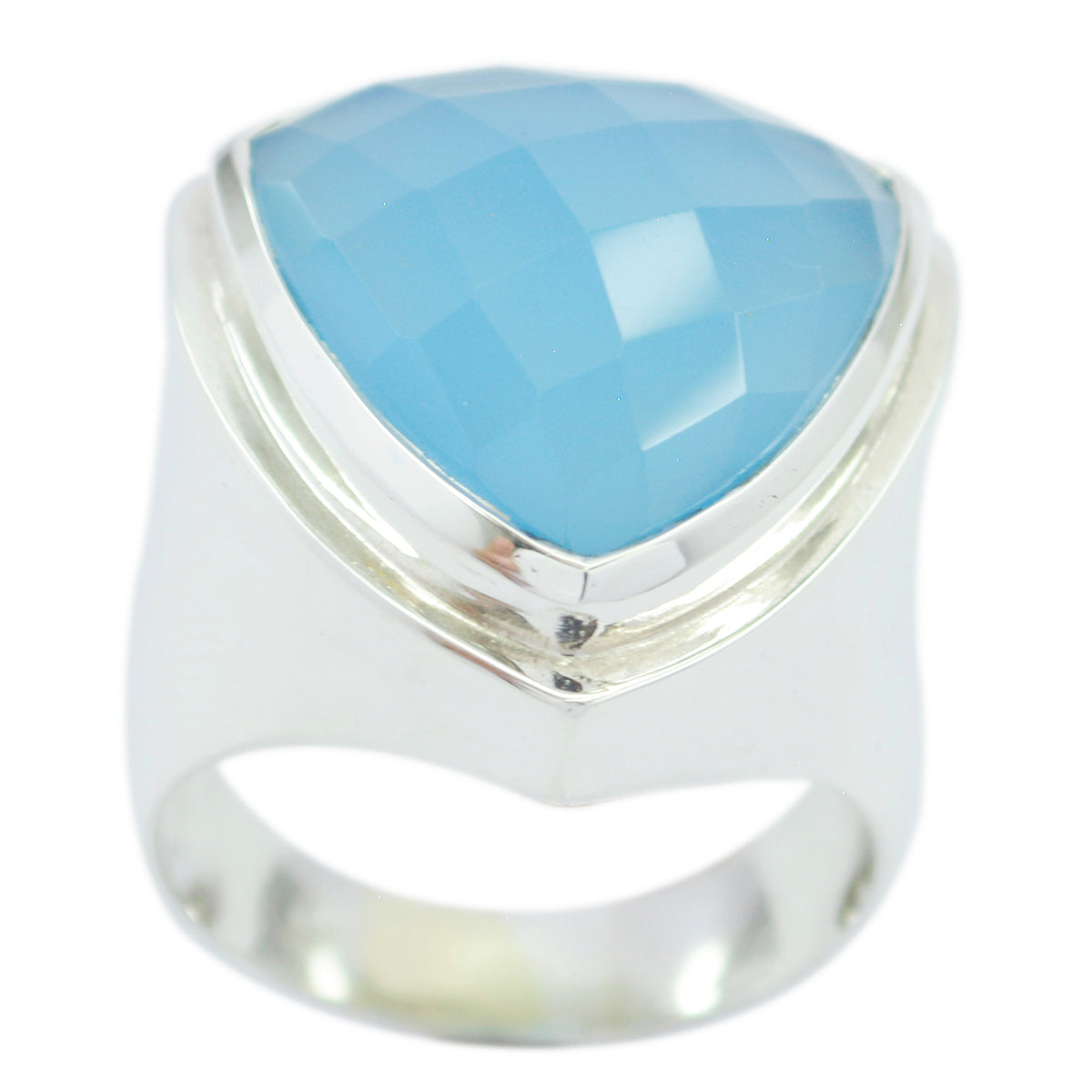 Blue Chalcedony Solitaire Egyptian 925 Sterling Silver Blue Gemstones Chunky Cocktail Ring Jewellery