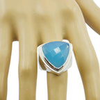 Blue Chalcedony Solitaire Egyptian 925 Sterling Silver Blue Gemstones Chunky Cocktail Ring Jewellery