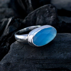 Blue Chalcedony Solitaire Russian 925 Sterling Silver Blue Gemstones Mid weight Luxurious Ring Jewelry