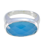 Blue Chalcedony Solitaire Russian 925 Sterling Silver Blue Gemstones Mid weight Luxurious Ring Jewelry