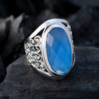 Blue Chalcedony Solitaire Latin American Sterling Silver Blue Gemstones Mid weight Filigree Ring Jewelry