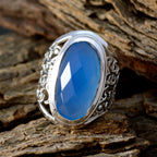 Blue Chalcedony Solitaire Latin American Sterling Silver Blue Gemstones Mid weight Filigree Ring Jewelry