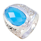 Blue Chalcedony Solitaire Latin American Sterling Silver Blue Gemstones Mid weight Filigree Ring Jewelry
