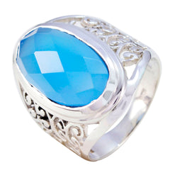 Blauer Chalcedon Solitär Lateinamerikanisches Sterlingsilber Blaue Edelsteine Mittelschwerer Filigranring Schmuck
