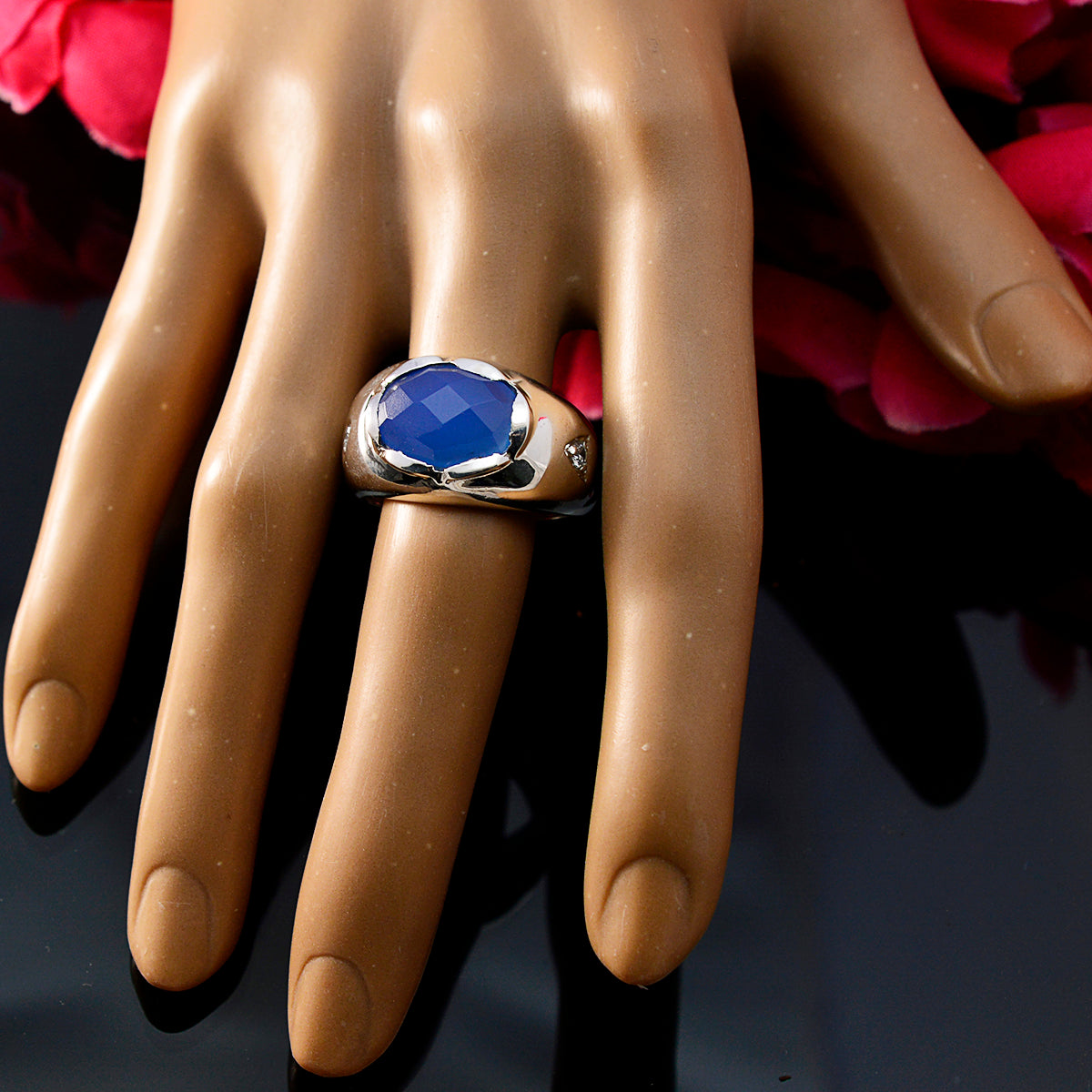 Blue Chalcedony Solitaire Egyptian 925 Sterling Silver Blue Gemstone Versatile Boho Ring Jewellery