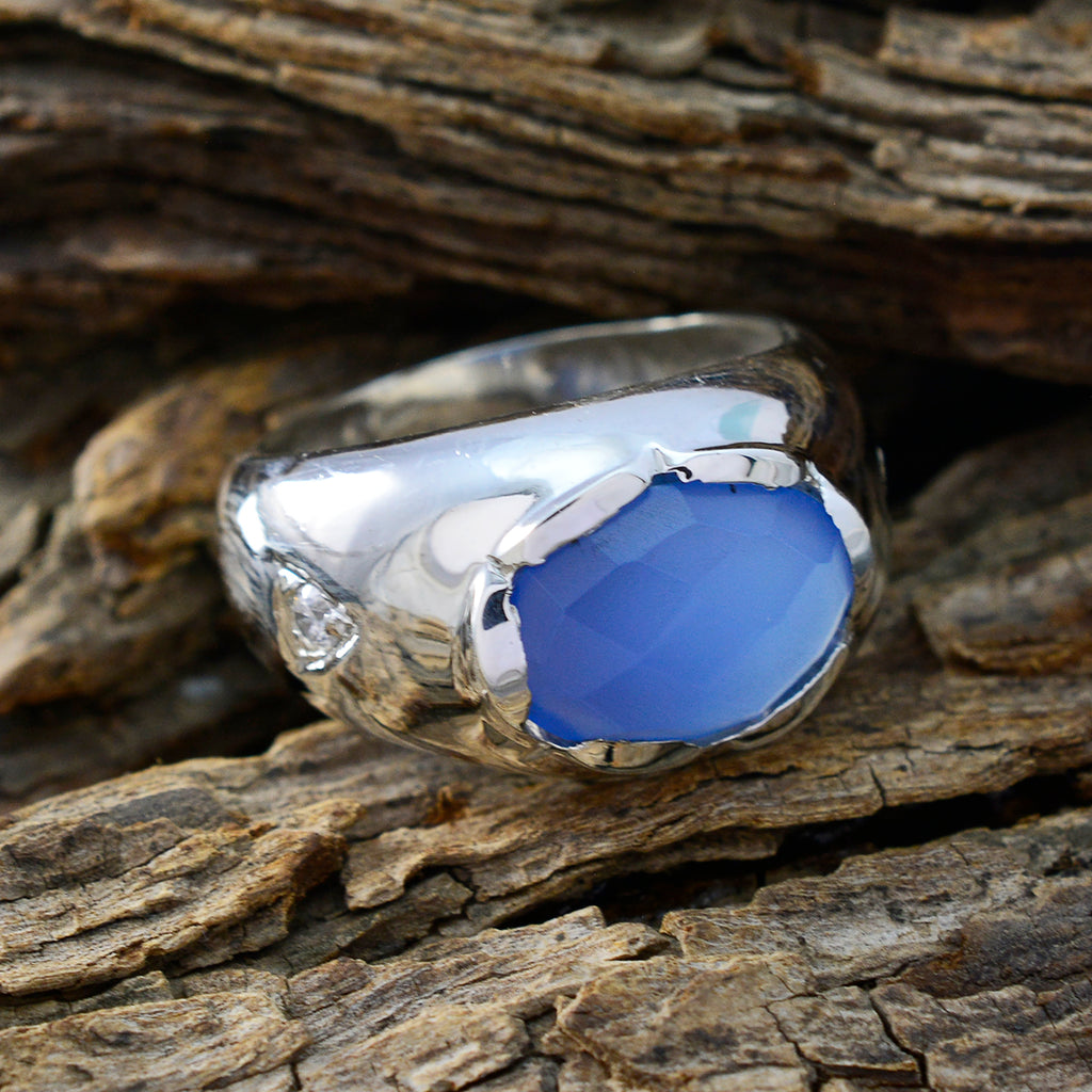 Blue Chalcedony Solitaire Egyptian 925 Sterling Silver Blue Gemstone Versatile Boho Ring Jewellery