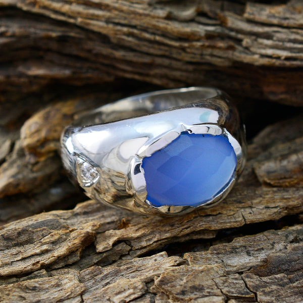 Blue Chalcedony Solitaire Egyptian 925 Sterling Silver Blue Gemstone Versatile Boho Ring Jewellery