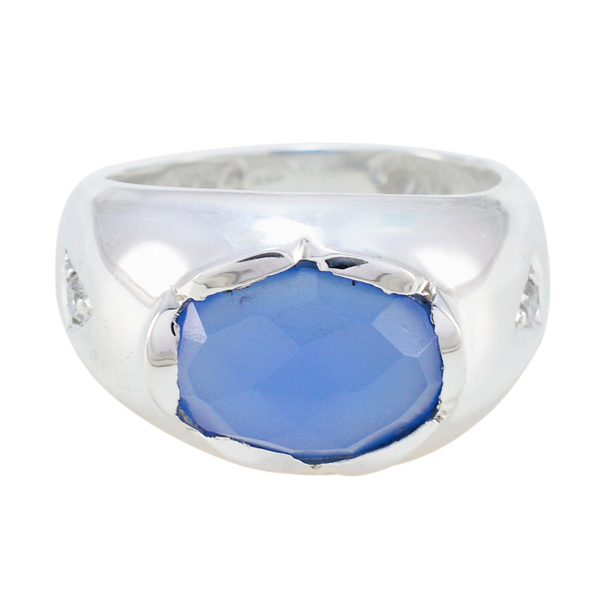 Blue Chalcedony Solitaire Egyptian 925 Sterling Silver Blue Gemstone Versatile Boho Ring Jewellery Image principale du produit